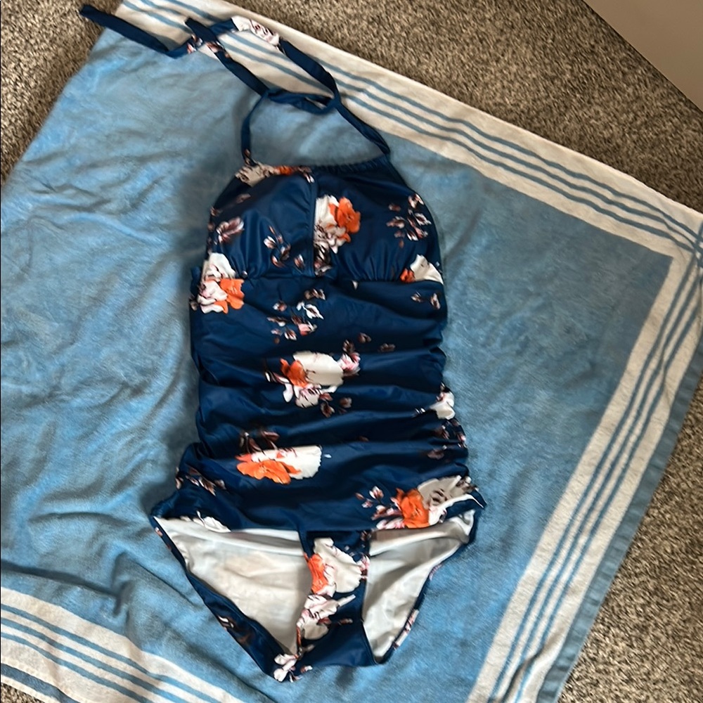 NWOT Floral Halter One-Piece Swimsuit